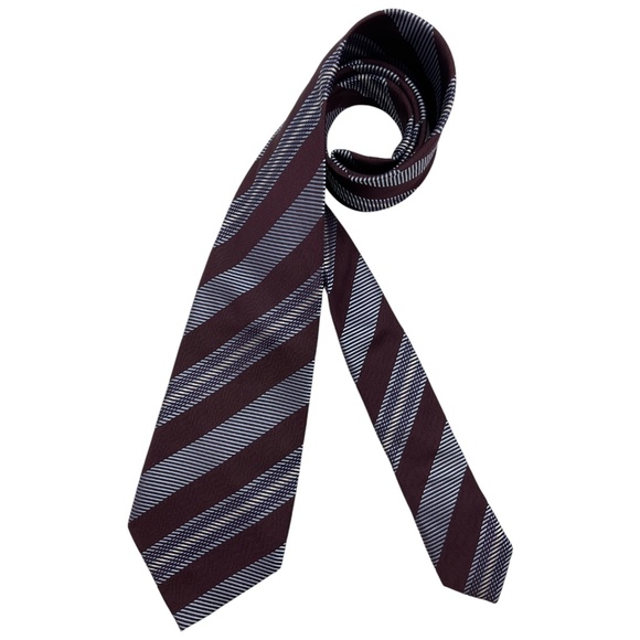 ERMENEGILDO ZEGNA COUTURE Burgundy/Blue Striped Silk LUXURY Tie ITALY - Picture 1 of 5